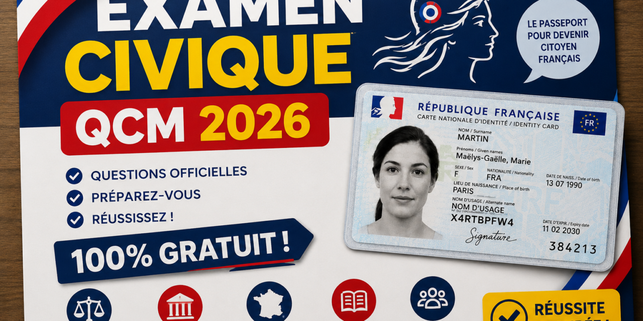Quiz Examen civique 2026 gratuit : entraînement QCM avec réponses