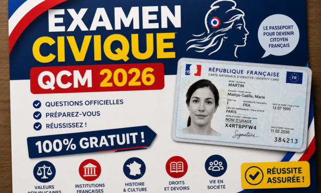 Quiz Examen civique 2026 gratuit : entraînement QCM avec réponses