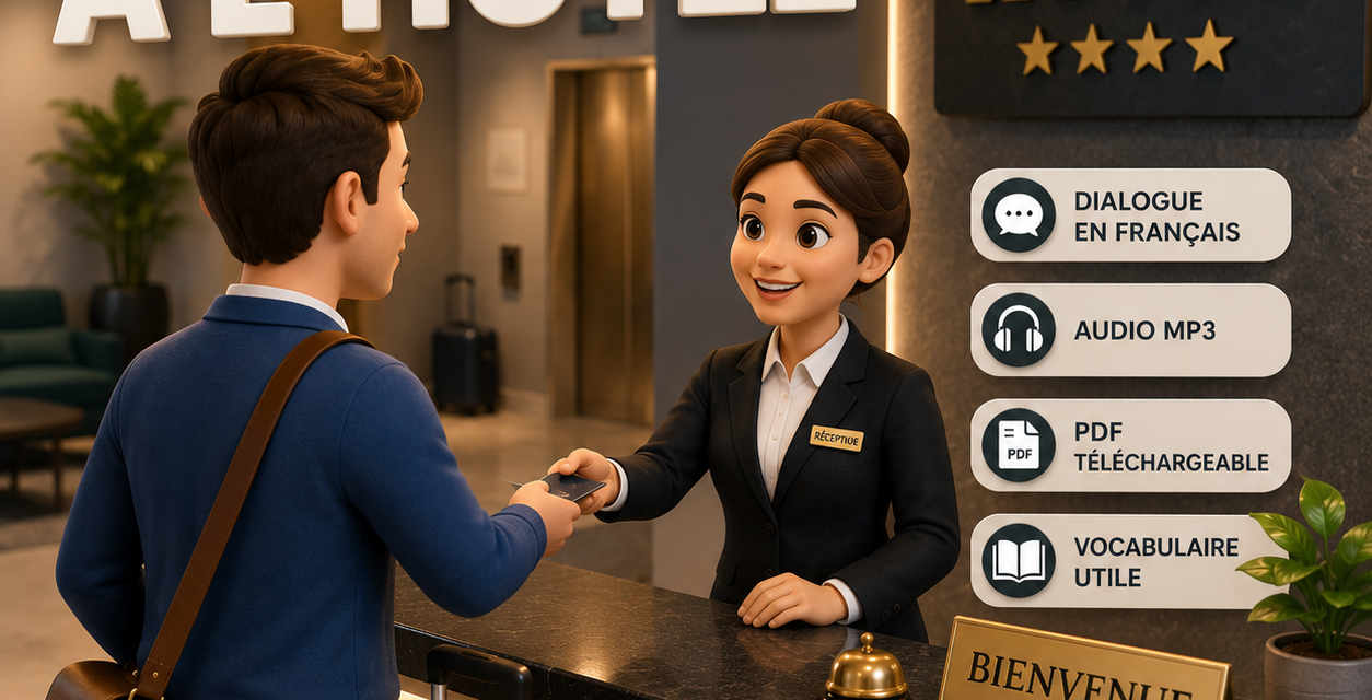Dialogue à l’hôtel en français – Niveau A2 PDF MP3